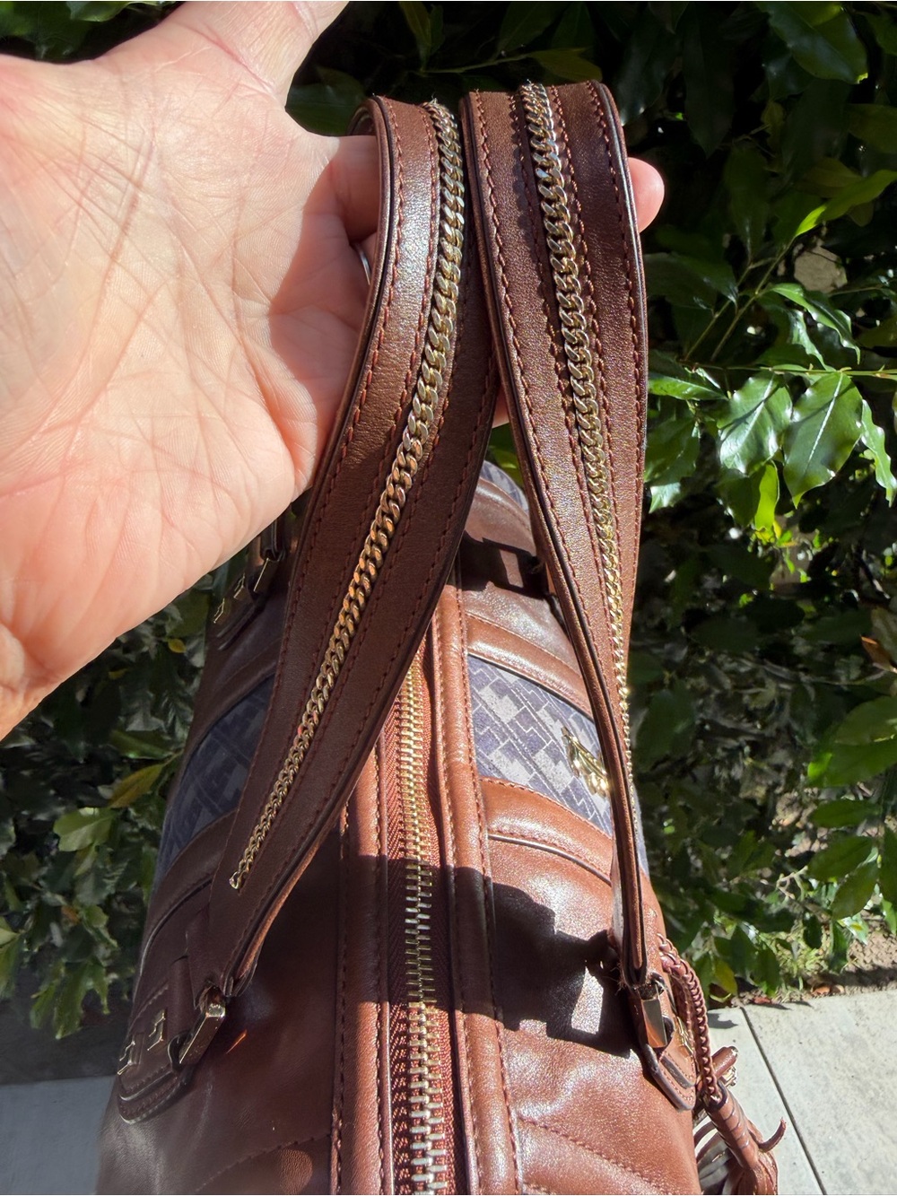 L.A.M.B Blue suede & brown leather satchel - Picture 5 of 10